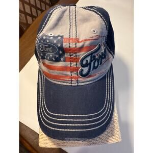 Vintage Ford American Flag Hat Distressed Trucker Baseball Cap USA Patriotic